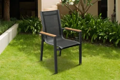 New Premium Garten-Essgruppe, ® anthrazit matt, Alu / Glas / Teak, Tisch 180/240 x 100cm, 6 Stapelsessel, 2 Klappstühle Garten-Essgruppen
