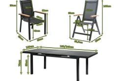 New Premium Garten-Essgruppe, ® anthrazit matt, Alu / Glas / Teak, Tisch 180/240 x 100cm, 6 Stapelsessel, 2 Klappstühle Garten-Essgruppen