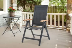 New Premium Garten-Essgruppe, ® anthrazit matt, Alu / Glas / Teak, Tisch 180/240 x 100cm, 6 Stapelsessel, 2 Klappstühle Garten-Essgruppen