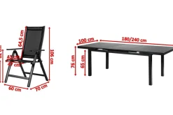 Premium Garten-Essgruppe, 8 Personen, ausziehbarer Tisch 180–240 cm, Aluminium/Textilene Garten-Essgruppen