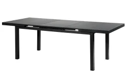 Premium Garten-Essgruppe, ® anthrazit matt, Alu / Glas / Teak, Tisch 180/240 x 100cm, 4 Stapelsessel, 2 Klappstühle Garten-Essgruppen