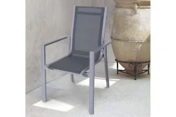 Hot Premium Garten-Essgruppe, silber/grau, Alu/Textilene, Ausziehtisch 180/240 x 100 cm, 4 Stapel-, 2 Klappstühle Garten-Essgruppen|Aluminium-Gartenmöbel