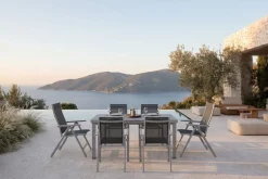 Hot Premium Garten-Essgruppe, silber/grau, Alu/Textilene, Ausziehtisch 180/240 x 100 cm, 4 Stapel-, 2 Klappstühle Garten-Essgruppen|Aluminium-Gartenmöbel