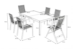 Hot Premium Garten-Essgruppe, silber/grau, Alu/Textilene, Ausziehtisch 180/240 x 100 cm, 4 Stapel-, 2 Klappstühle Garten-Essgruppen|Aluminium-Gartenmöbel