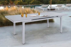 Hot Premium Garten-Essgruppe, silber/grau, Alu/Textilene, Ausziehtisch 180/240 x 100 cm, 4 Stapel-, 2 Klappstühle Garten-Essgruppen|Aluminium-Gartenmöbel