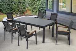 Outlet Premium Garten-Essgruppe, 6 Personen, ausziehbar, 180-240cm, Alu/Glas/Teak, Stapelsessel Garten-Essgruppen