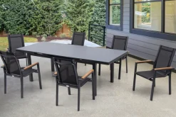 Outlet Premium Garten-Essgruppe, 6 Personen, ausziehbar, 180-240cm, Alu/Glas/Teak, Stapelsessel Garten-Essgruppen