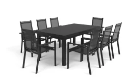Hot Premium Garten-Essgruppe, 8 Personen, ausziehbar, 180-240cm, Alu/Textilene Garten-Essgruppen
