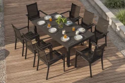Hot Premium Garten-Essgruppe, 8 Personen, ausziehbar, 180-240cm, Alu/Textilene Garten-Essgruppen