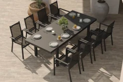 Hot Premium Garten-Essgruppe, 8 Personen, ausziehbar, 180-240cm, Alu/Textilene Garten-Essgruppen
