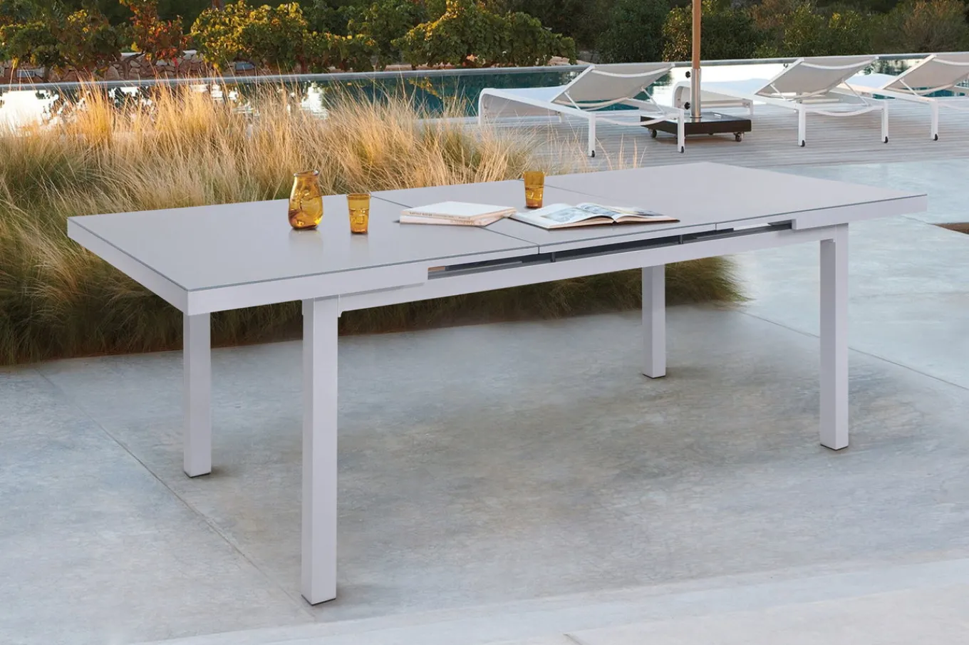 Best Premium Garten-Essgruppe, silber/grau, Alu/Textilene, Ausziehtisch 180/240 x 100 cm, 8 Klappstühle Garten-Essgruppen|Aluminium-Gartenmöbel