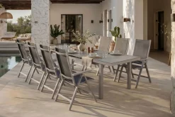 Best Premium Garten-Essgruppe, silber/grau, Alu/Textilene, Ausziehtisch 180/240 x 100 cm, 8 Klappstühle Garten-Essgruppen|Aluminium-Gartenmöbel