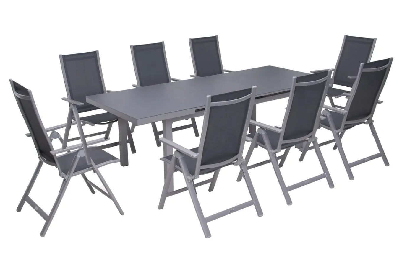 Best Premium Garten-Essgruppe, silber/grau, Alu/Textilene, Ausziehtisch 180/240 x 100 cm, 8 Klappstühle Garten-Essgruppen|Aluminium-Gartenmöbel