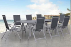 Best Premium Garten-Essgruppe, silber/grau, Alu/Textilene, Ausziehtisch 180/240 x 100 cm, 8 Klappstühle Garten-Essgruppen|Aluminium-Gartenmöbel