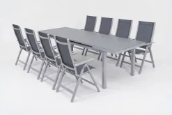 Best Premium Garten-Essgruppe, silber/grau, Alu/Textilene, Ausziehtisch 180/240 x 100 cm, 8 Klappstühle Garten-Essgruppen|Aluminium-Gartenmöbel