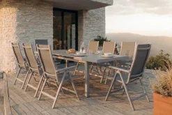 Best Premium Garten-Essgruppe, silber/grau, Alu/Textilene, Ausziehtisch 180/240 x 100 cm, 8 Klappstühle Garten-Essgruppen|Aluminium-Gartenmöbel