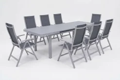 Best Premium Garten-Essgruppe, silber/grau, Alu/Textilene, Ausziehtisch 180/240 x 100 cm, 8 Klappstühle Garten-Essgruppen|Aluminium-Gartenmöbel