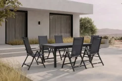 Clearance Premium Garten-Essgruppe, anthrazit/grau, Alu/Textilene, Ausziehtisch 180/240x100cm, 6 Klappstühle Garten-Essgruppen