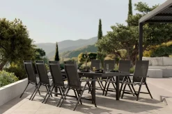 Discount Premium Garten-Essgruppe, anthrazit/grau, Alu/Textilene, Ausziehtisch 180/240x100cm, 8 Klappstühle Garten-Essgruppen