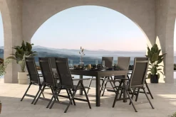 Discount Premium Garten-Essgruppe, anthrazit/grau, Alu/Textilene, Ausziehtisch 180/240x100cm, 8 Klappstühle Garten-Essgruppen