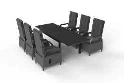 Clearance Premium Garten-Essgruppe, anthrazit matt/grau, Aluminium Polyrattan, Tisch 160/260 x 100 cm, 6 Dining-Sessel Garten-Essgruppen