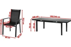 Best Premium Garten-Essgruppe, ® anthrazit matt, Alu/Textilene, Tisch 180/240x100cm, 8 Stapelsessel Garten-Essgruppen|Aluminium-Gartenmöbel