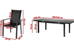 Best Premium Garten-Essgruppe, ® anthrazit matt, Alu/Textilene, Tisch 180/240x100cm, 8 Stapelsessel Garten-Essgruppen|Aluminium-Gartenmöbel