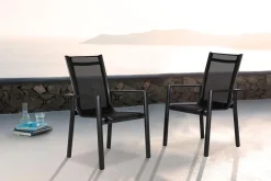 Discount Premium Garten-Essgruppe, anthrazit matt/schwarz, Alu/Spraystone/Textilene, Tisch 160/260 x 100 cm, ausziehbar, 6 Stapelsessel inkl. 6 Auflagen Garten-Essgruppen