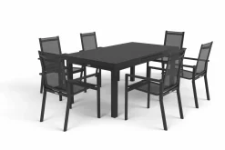 Outlet Premium Garten-Essgruppe, ® anthrazit matt, Alu/Textilene, Tisch 180/240x100cm, 6 Stapelsessel Garten-Essgruppen