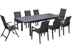Best Premium Garten-Essgruppe, anthrazit/grau, Alu/Textilene, Ausziehtisch 180/240 x 100 cm, 6 Stapel-, 2 Klappstühle Garten-Essgruppen|Aluminium-Gartenmöbel