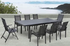 Best Premium Garten-Essgruppe, anthrazit/grau, Alu/Textilene, Ausziehtisch 180/240 x 100 cm, 6 Stapel-, 2 Klappstühle Garten-Essgruppen|Aluminium-Gartenmöbel