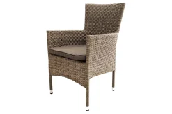 Best Rabida Balkon-Set, champagner-meliert, Polyrattan, Tisch 90x90 cm, 2 Stapelsessel, Glasplatte in Steinoptik Balkonmöbel-Set|Polyrattan-Gartenmöbel