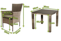 Best Rabida Balkon-Set, champagner-meliert, Polyrattan, Tisch 90x90 cm, 2 Stapelsessel, Glasplatte in Steinoptik Balkonmöbel-Set|Polyrattan-Gartenmöbel