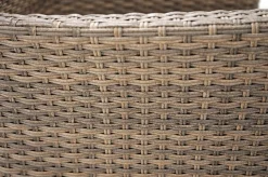 Best Rabida Balkon-Set, champagner-meliert, Polyrattan, Tisch 90x90 cm, 2 Stapelsessel, Glasplatte in Steinoptik Balkonmöbel-Set|Polyrattan-Gartenmöbel
