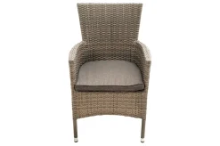 Best Rabida Balkon-Set, champagner-meliert, Polyrattan, Tisch 90x90 cm, 2 Stapelsessel, Glasplatte in Steinoptik Balkonmöbel-Set|Polyrattan-Gartenmöbel