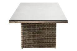 Clearance Rabida Dining Tisch, champagner-meliert, Polyrattan, 220 x 100 cm, Glasplatte in Steinoptik Gartentische|Polyrattan-Gartenmöbel