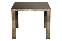 Online Rabida Dining Tisch, champagner-meliert, Polyrattan, 90 x 90 cm, Glasplatte in Steinoptik Gartentische|Polyrattan-Gartenmöbel