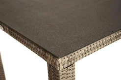 Online Rabida Dining Tisch, champagner-meliert, Polyrattan, 90 x 90 cm, Glasplatte in Steinoptik Gartentische|Polyrattan-Gartenmöbel