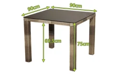 Online Rabida Dining Tisch, champagner-meliert, Polyrattan, 90 x 90 cm, Glasplatte in Steinoptik Gartentische|Polyrattan-Gartenmöbel