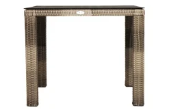 Online Rabida Dining Tisch, champagner-meliert, Polyrattan, 90 x 90 cm, Glasplatte in Steinoptik Gartentische|Polyrattan-Gartenmöbel