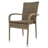 Outlet Rabida Garten-Essgruppe, champagner-meliert, Polyrattan, Tisch 90 x 90 cm, 4 Stapelstühle, Glasplatte in Steinoptik Polyrattan-Gartenmöbel|Garten-Essgruppen