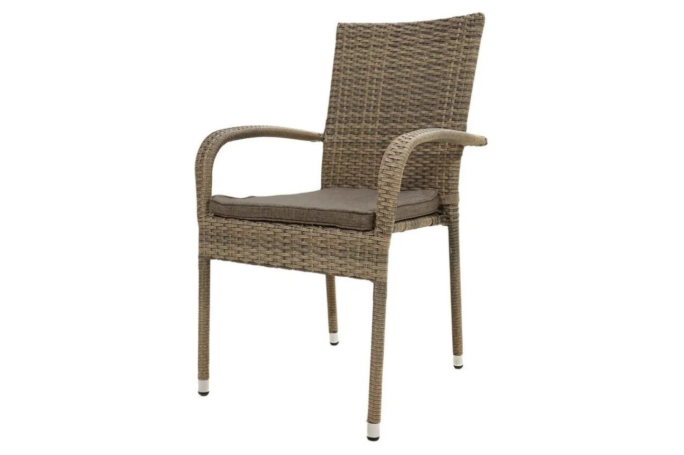 Outlet Rabida Garten-Essgruppe, champagner-meliert, Polyrattan, Tisch 90 x 90 cm, 4 Stapelstühle, Glasplatte in Steinoptik Polyrattan-Gartenmöbel|Garten-Essgruppen