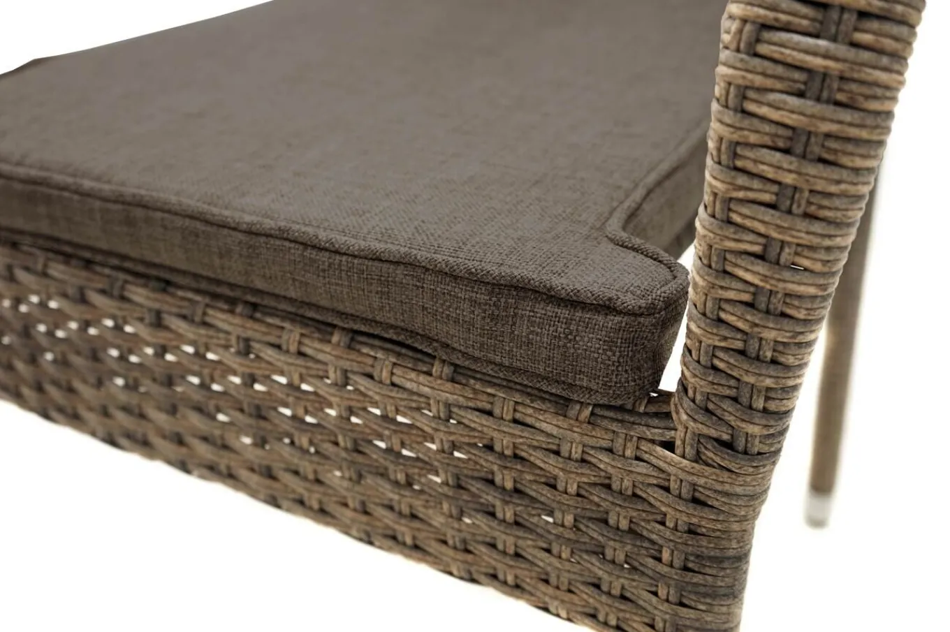 Outlet Rabida Garten-Essgruppe, champagner-meliert, Polyrattan, Tisch 90 x 90 cm, 4 Stapelstühle, Glasplatte in Steinoptik Polyrattan-Gartenmöbel|Garten-Essgruppen