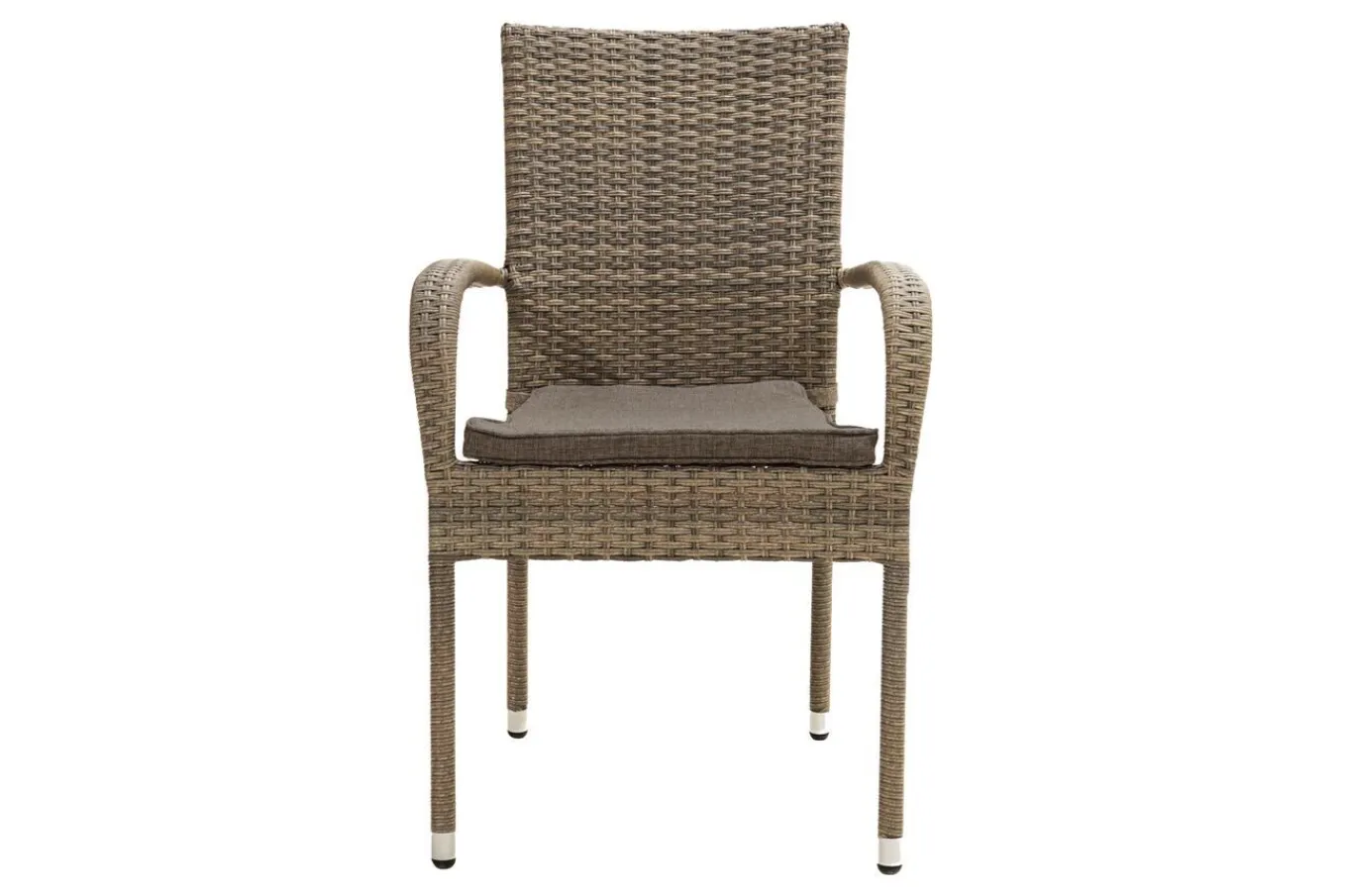 Outlet Rabida Garten-Essgruppe, champagner-meliert, Polyrattan, Tisch 90 x 90 cm, 4 Stapelstühle, Glasplatte in Steinoptik Polyrattan-Gartenmöbel|Garten-Essgruppen