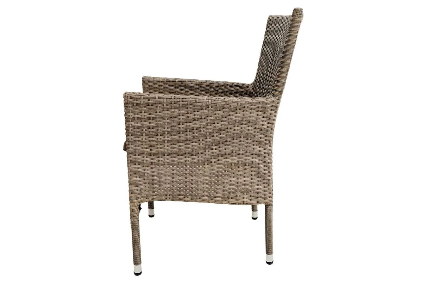 Rabida Garten-Essgruppe, champagner-meliert, Polyrattan, Tisch 90 x 90 cm, 4 Stapelsessel, Glasplatte in Steinoptik Polyrattan-Gartenmöbel|Garten-Essgruppen
