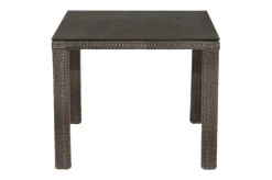 Hot Rocking Balkon-Set, grau/braun-meliert, Polyrattan, Tisch 90x90 cm, 2 Stapelstühle, Glasplatte in Steinoptik Balkonmöbel-Set|Polyrattan-Gartenmöbel