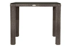 Hot Rocking Balkon-Set, grau/braun-meliert, Polyrattan, Tisch 90x90 cm, 2 Stapelstühle, Glasplatte in Steinoptik Balkonmöbel-Set|Polyrattan-Gartenmöbel