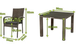Hot Rocking Balkon-Set, grau/braun-meliert, Polyrattan, Tisch 90x90 cm, 2 Stapelstühle, Glasplatte in Steinoptik Balkonmöbel-Set|Polyrattan-Gartenmöbel