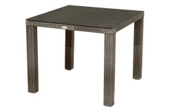 Hot Rocking Balkon-Set, grau/braun-meliert, Polyrattan, Tisch 90x90 cm, 2 Stapelsessel, Glasplatte in Steinoptik Balkonmöbel-Set|Polyrattan-Gartenmöbel