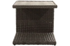 Outlet Rocking Beistelltisch, grau/braun-meliert, Polyrattan, 50x45x50 cm, Glasplatte in Steinoptik Gartentische|Polyrattan-Gartenmöbel